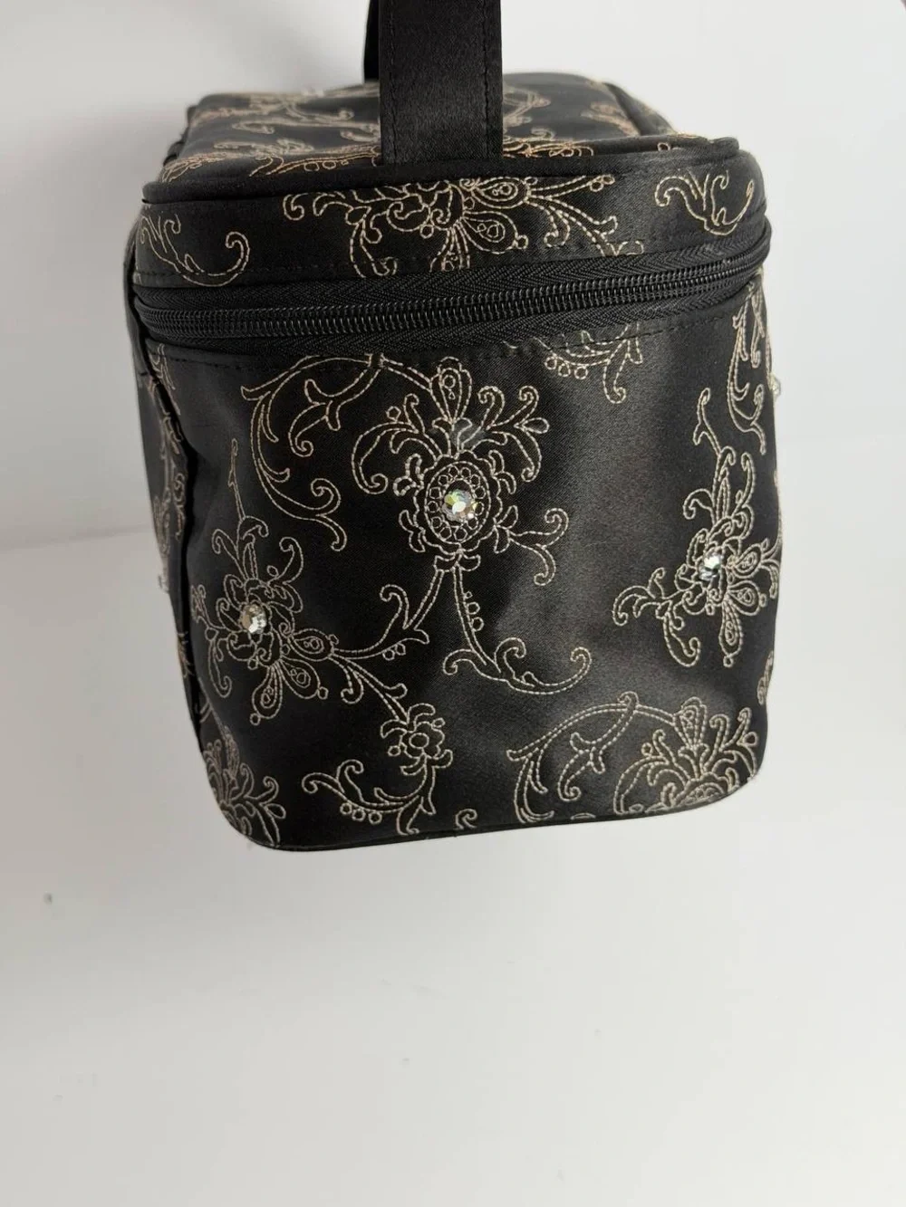 Givenchy Vintage Floral/Atabesque Vine Motif Black Satin Vanity Case